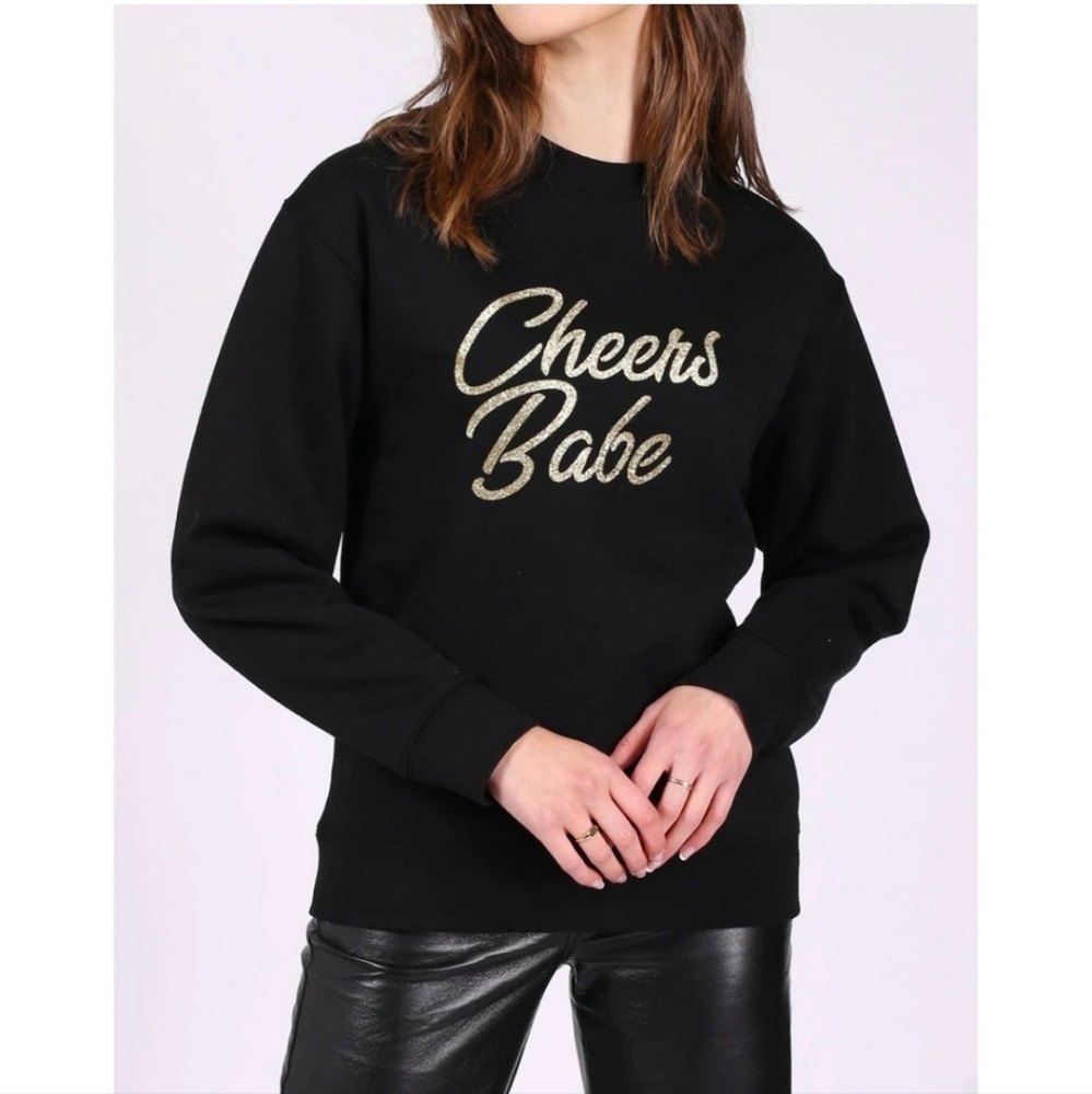 NWT Brunette The Label "Cheers Babe" sweatshirt,Gold Glitter,S/M